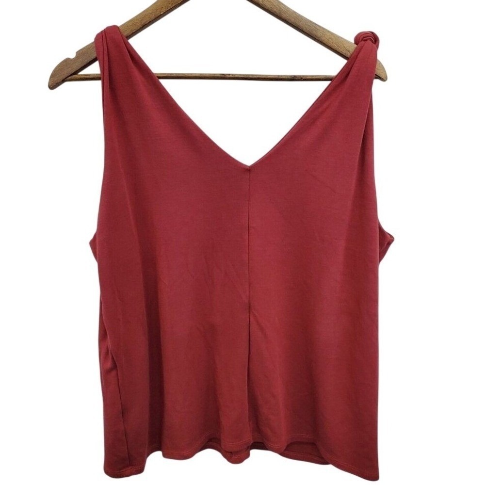 Marybelle Womens 1X Rust Red Satin Look Tie Strap Tank Top Sleeveless - Picture 5 of 12